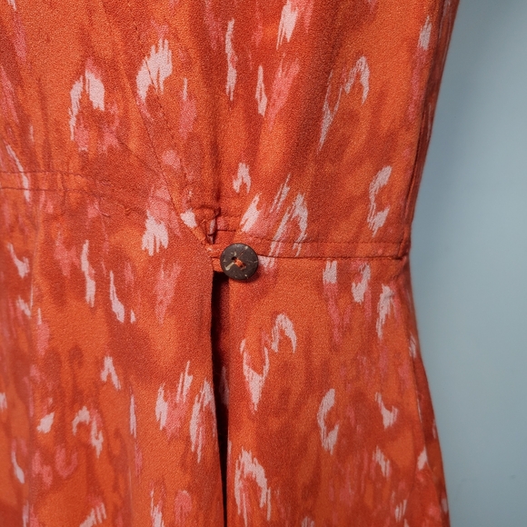 Free People Sze M Dress Mini Sleeveless Open Back Orange Abstract Chiffon Pocket - Picture 7 of 11
